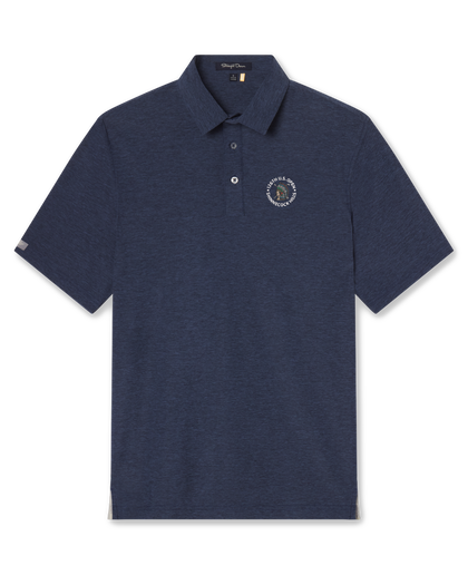 Dodge Polo in Navy, front flat lay product view with 126th U.S. Open Shinnecock Hills logo