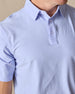 Close-up detail of Dodge Polo in Lavender showing collar, placket, and fabric texture