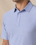 Close-up collar and placket detail of Dodge Polo in Blue Shade