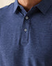 Close-up collar and placket detail of Dodge Polo in Navy