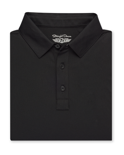 Olympic Polo in black, folded front product view