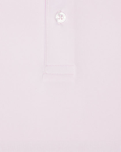 Men’s lilac performance polo shirt fabric detail with button placket
