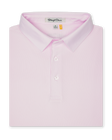 Men’s lilac polo shirt folded showing collar and button placket