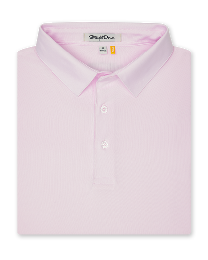 Men’s lilac polo shirt folded showing collar and button placket