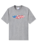 Men's USA Wings Tee in Heather, flat lay front view featuring a heather gray crewneck with an American flag Straight Down logo graphic on the chest
