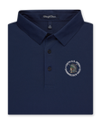 Men’s Sullivan Polo in new indigo with 126th U.S. Open Shinnecock Hills logo, folded front view