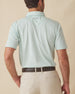 Men’s Sullivan Polo in celery green worn with khaki shorts, back view