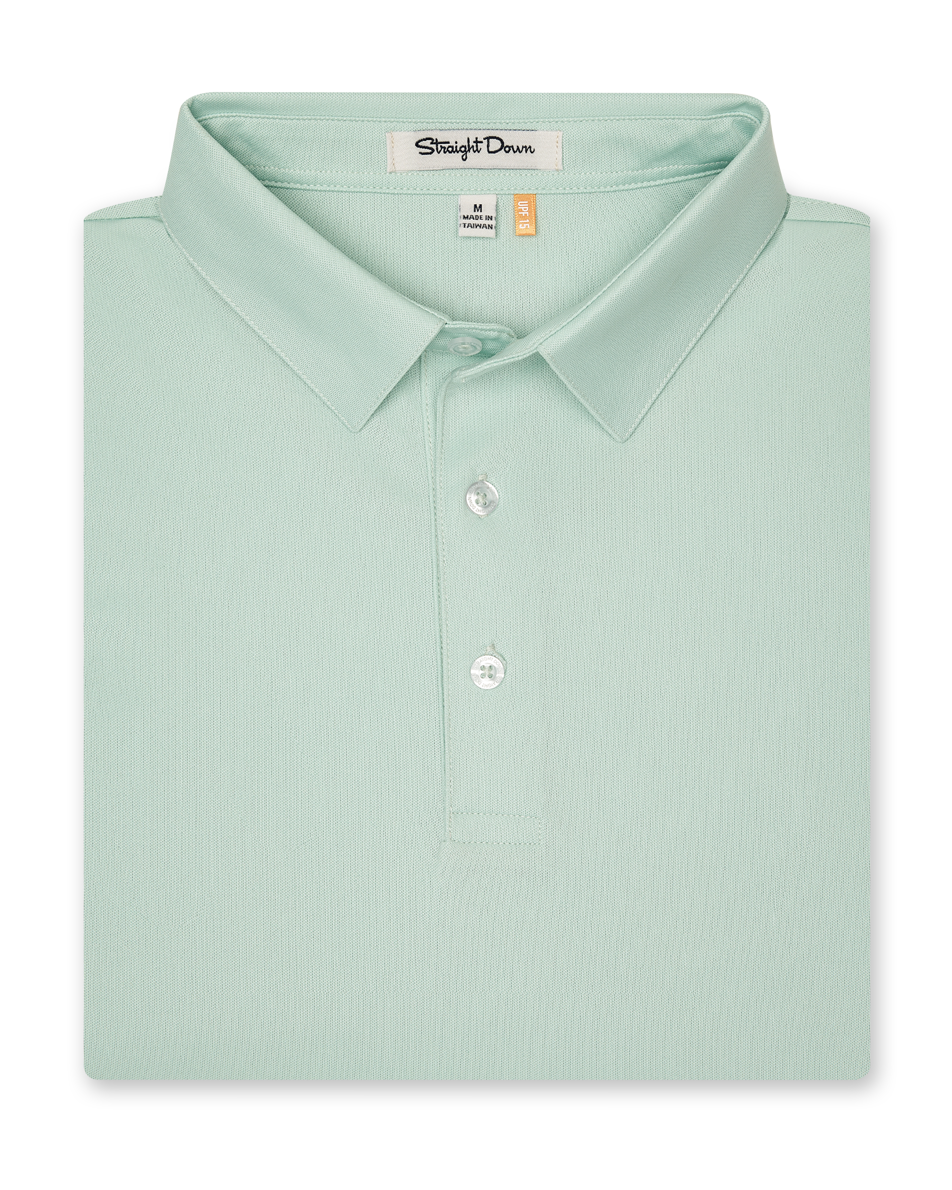 Men’s Sullivan Polo in celery green, folded front view