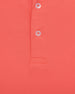 Close-up of orange golf polo fabric with button placket detail