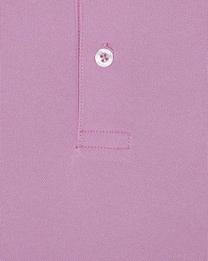 Men’s haze pink/purple polo shirt fabric detail with button placket