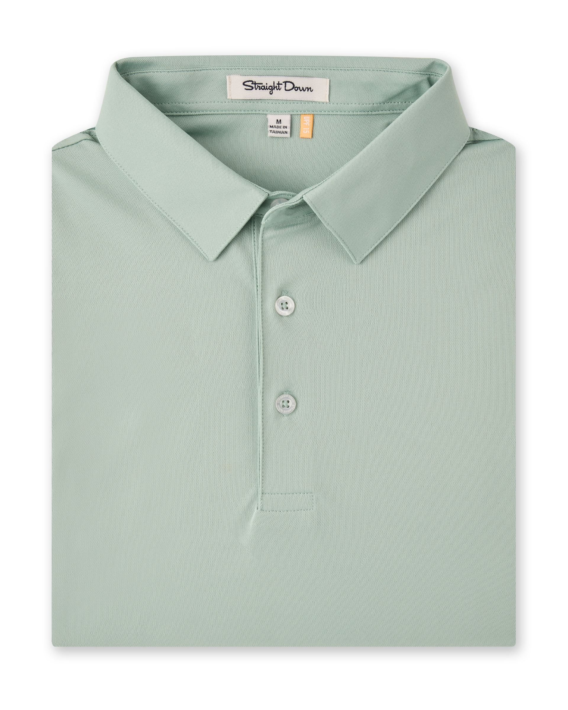 Men’s light green golf polo shirt folded with classic collar and button placket