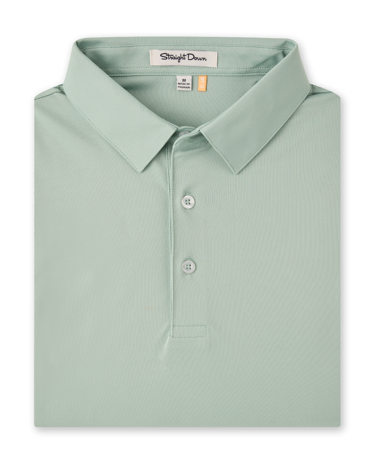 Men’s light green golf polo shirt folded with classic collar and button placket