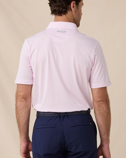 Back view of the Sullivan Polo in Lilac featuring a clean solid-color design and subtle Straight Down logo below the collar