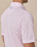 Close-up of the back shoulder area of the Sullivan Polo in Lilac highlighting the embroidered Straight Down logo below the collar