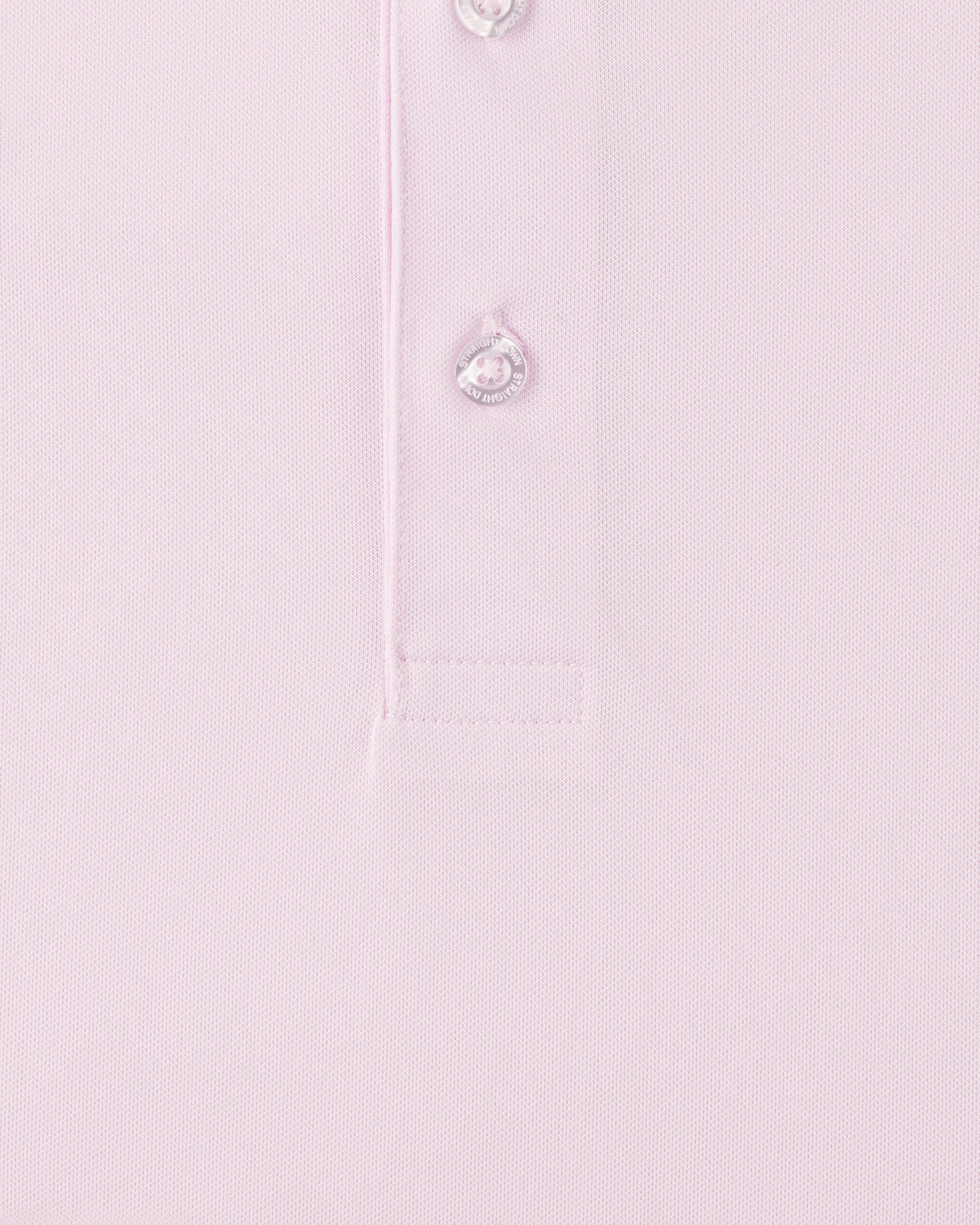 Close-up of the Sullivan Polo in Lilac highlighting the lightweight performance fabric texture, button placket, and soft pastel color