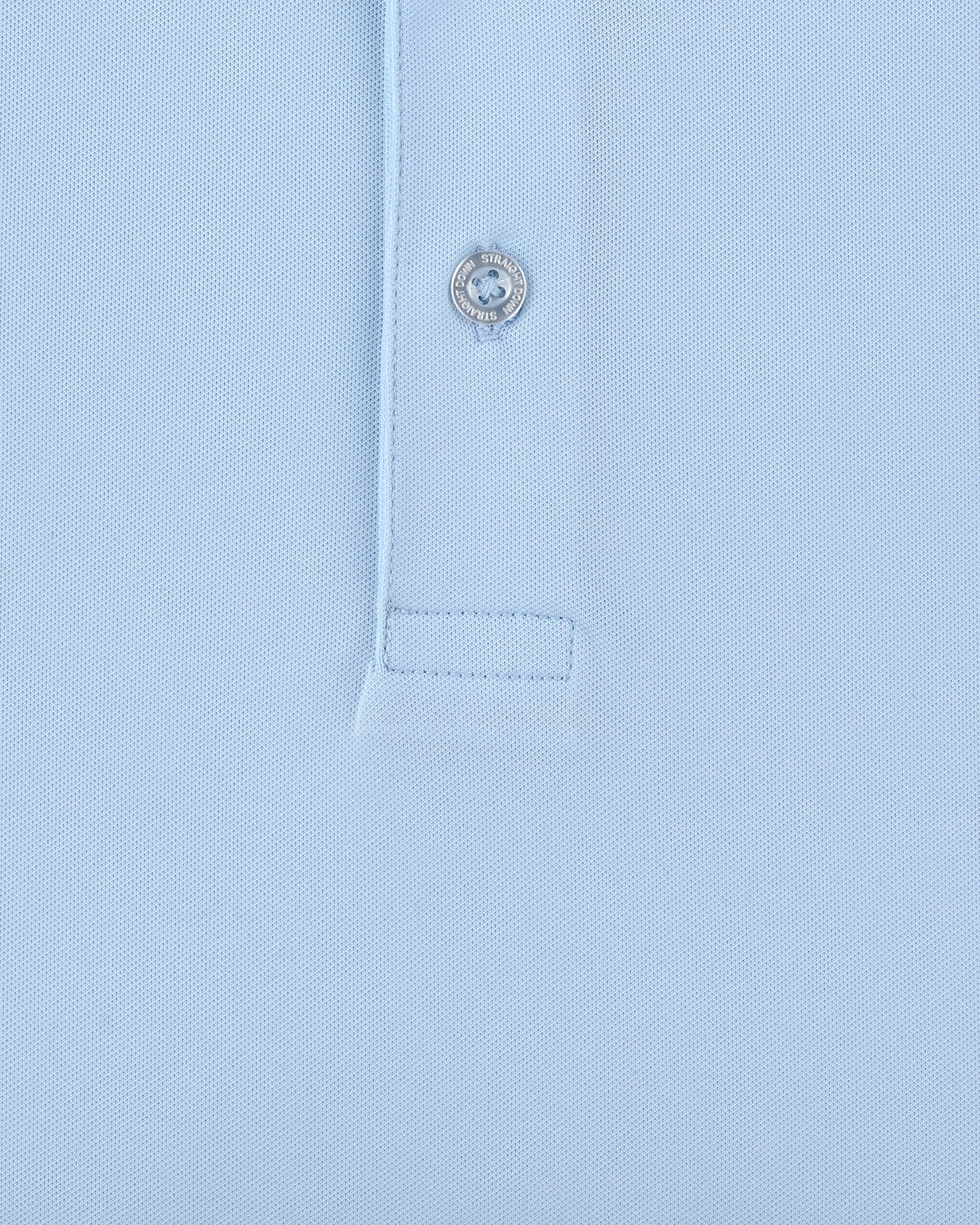 Sullivan Polo in Nantucket with solid light blue fabric, close-up detail view