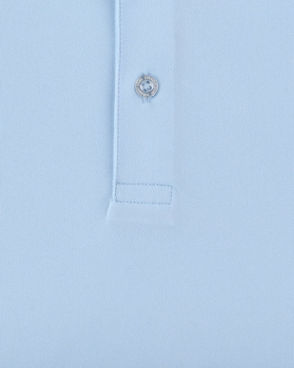 Sullivan Polo in Nantucket with solid light blue fabric, close-up detail view