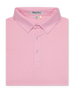 Folded men’s pink performance polo with classic collar and button placket