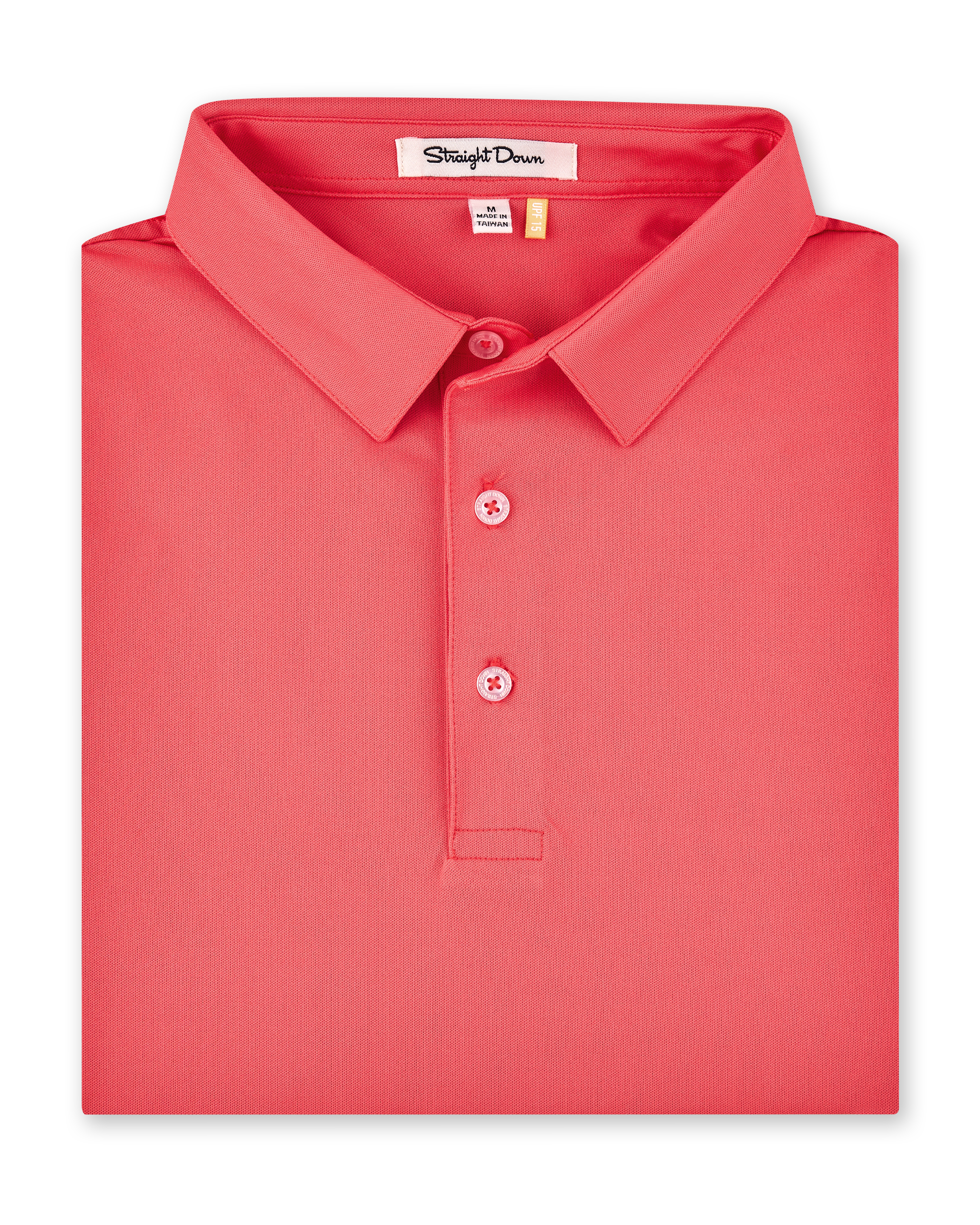 Sullivan Polo in Shine, folded bright coral performance golf polo