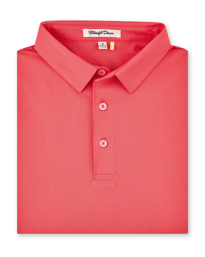 Sullivan Polo in Shine, folded bright coral performance golf polo