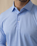 Stearns Long Sleeve Polo in Carolina blue, collar and placket detail