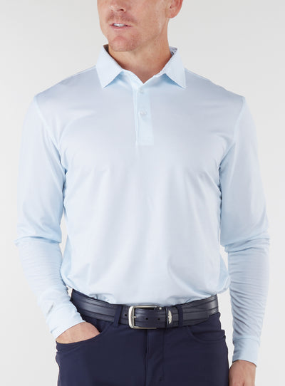 Stearns Long Sleeve Polo in Sky White, front model view
