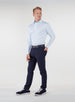 Stearns Long Sleeve Polo in Sky White, full outfit styled with dark pants