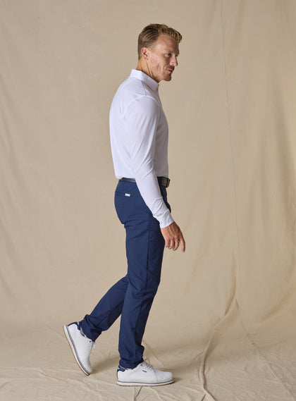 Stearns Long Sleeve Polo in White, side-profile model view