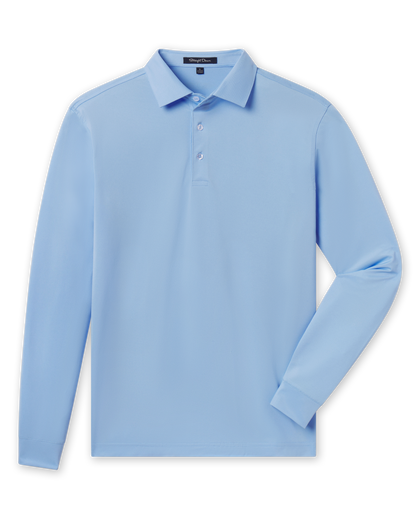 Stearns Long Sleeve Polo in Carolina blue, front  flat lay view