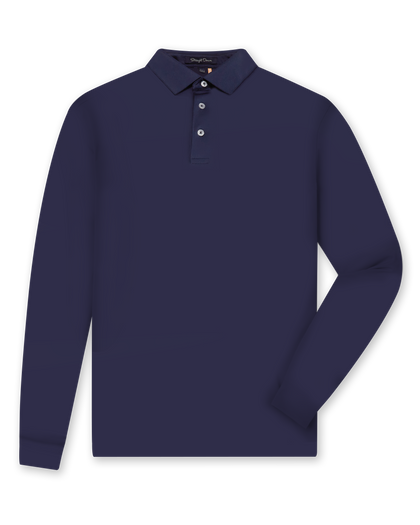Stearns Long Sleeve Polo in new indigo dark blue, front  flat lay view