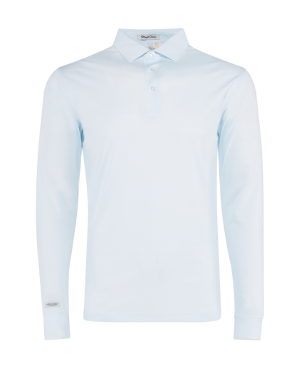 Stearns Long Sleeve Polo in Sky White, front  flat lay view