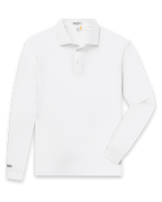 Stearns Long Sleeve Polo in White, front  flat lay view