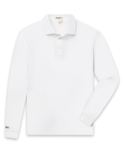 Stearns Long Sleeve Polo in White, front  flat lay view