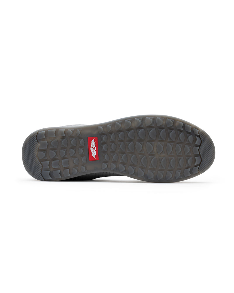 Men's Field V2 Shoe in Carbon, bottom view featuring a gray traction outsole with a red SD logo label
