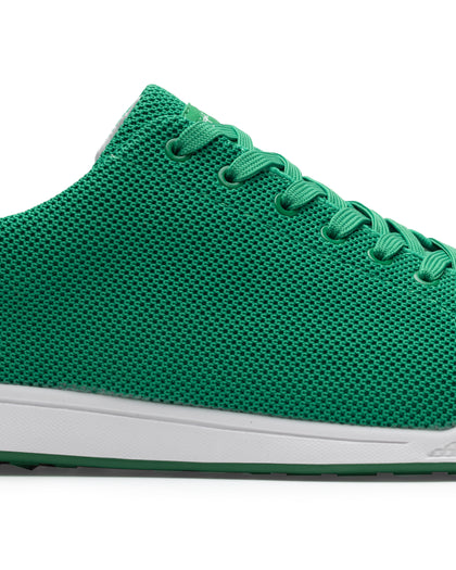 Men's Field V2 Shoe in Green, close-up toe box view featuring a green breathable mesh upper with green laces and white midsole