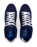 Men's Field V2 Shoe in Indigo, top-down view of both shoes featuring the navy mesh knit upper, white laces, and branded Straight Down insole