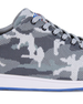 Men's Field V2 Shoe in Camo Carbon, close-up side detail view featuring the gray camo knit upper, gray laces, and white midsole with blue outsole
