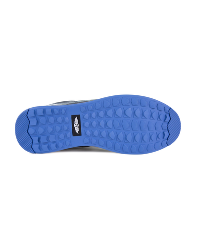 Men's Field V2 Shoe in Camo Carbon, bottom view featuring a blue traction outsole with a black SD logo label
