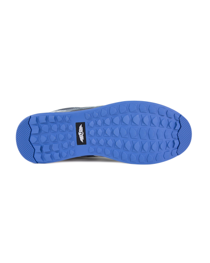 Men's Field V2 Shoe in Camo Carbon, bottom view featuring a blue traction outsole with a black SD logo label