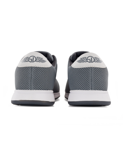 Men's Field V2 Shoe in Carbon, back view of both shoes featuring the gray mesh knit upper and white SD logo heel tab
