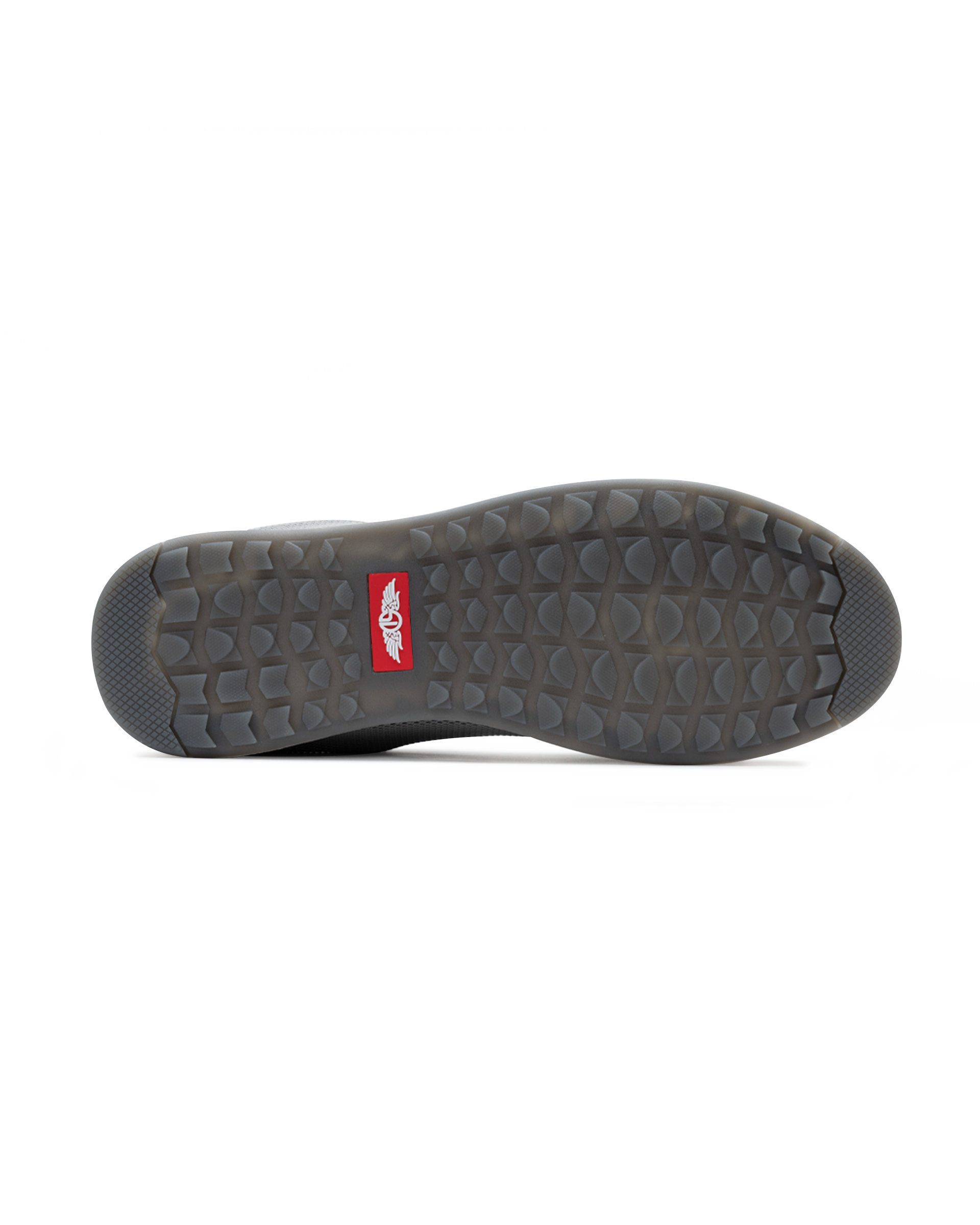 Men's Field V2 Shoe in Carbon, bottom view featuring a gray traction outsole with a red SD logo label