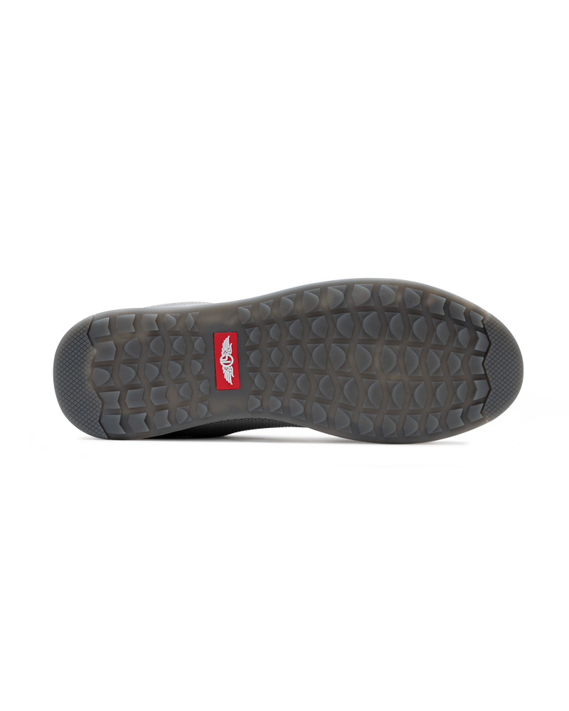 Men's Field V2 Shoe in Carbon, bottom view featuring a gray traction outsole with a red SD logo label