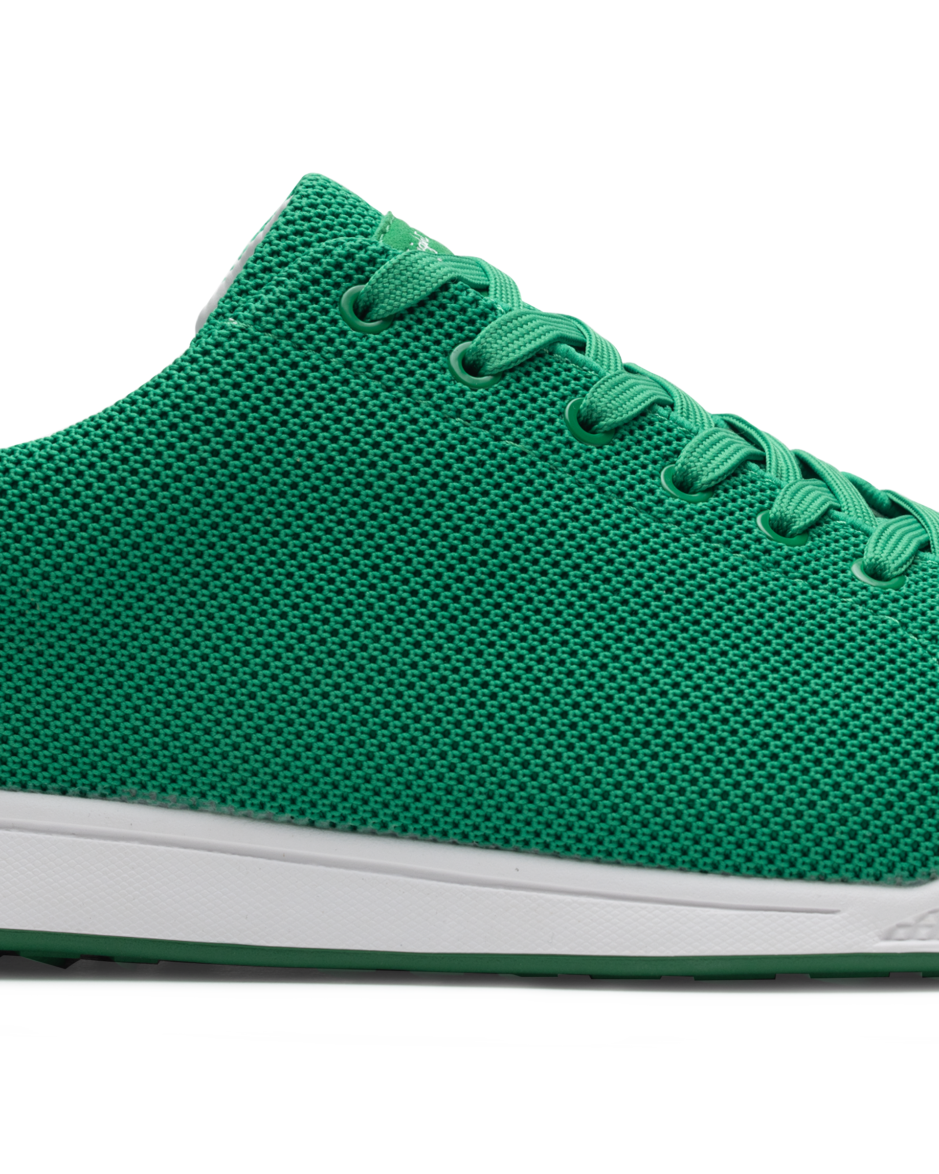 Men's Field V2 Shoe in Green, close-up toe box view featuring a green breathable mesh upper with green laces and white midsole