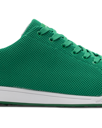 Men's Field V2 Shoe in Green, close-up toe box view featuring a green breathable mesh upper with green laces and white midsole