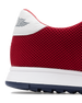 Men's Field V2 Shoe in Red, close-up heel view featuring a red breathable mesh upper with a white leather heel collar and embossed wing logo detail