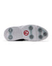 Men's Victory Classic Shoe in Red White Blue, bottom view featuring a white outsole with cleats and a red SD logo label