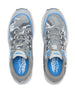 Straight Down Mojave Shoe in Camo Carbon, top view of a pair featuring grey camo knit upper with blue accents and Straight Down branded blue insole