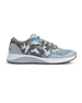 Straight Down Mojave Shoe in Camo Carbon, side view featuring a grey camo knit upper with blue accents, grey laces, and a white and grey sole