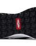 Men's Moonlight Shoe in Charcoal, close up bottom view featuring a black and charcoal knit upper with charcoal overlays, charcoal ribbed midfoot support cage with SD logo, black laces, a white midsole, and a black outsole
