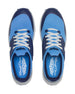 Men's Moonlight Shoe in Scuba, top pair view featuring a light blue knit upper with navy overlays, navy ribbed midfoot support cage with SD logo, white laces, and a white midsole